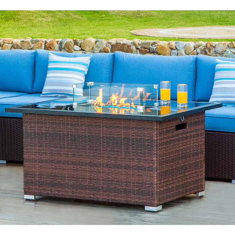 Red Barrel Studio® Risso Outdoor Wicker Propane Fire Pit Table
